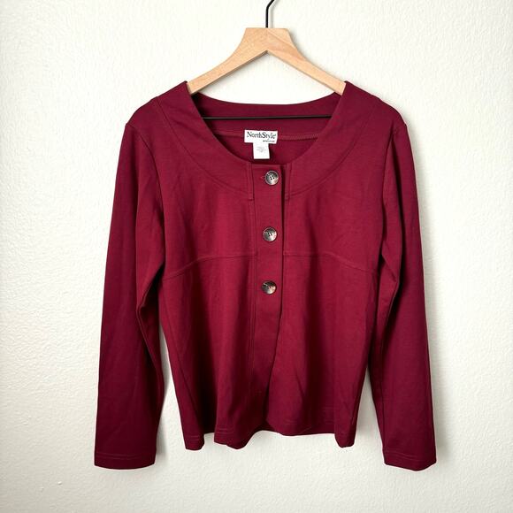 Vintage North Style Women Red Cardigan Sweater Button Top Longsleeve Size Small - Picture 1 of 8